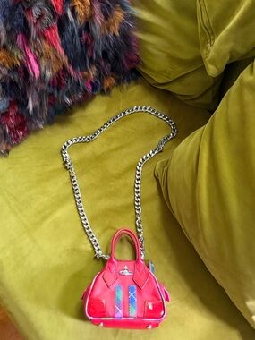 Vivienne Westwood RED Mini Chain Crossbody with Multicolor Stripe